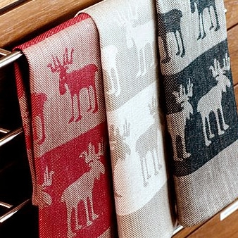 北欧 リネン タオル キッチン フェイス クロス elk　トナカイ　ナチュラル