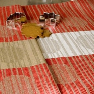 北欧 リネン タオル キッチン フェイス クロス プリズム　レッド地/ベージュライン