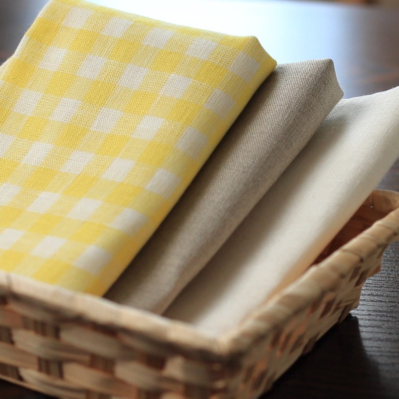 【送料無料】CALIENTE Linea カリエンテ  リトアニア リネン 麻 100％ タオル クロス ３枚セット　（黄色チェックL・オフ白M・亜麻色M）