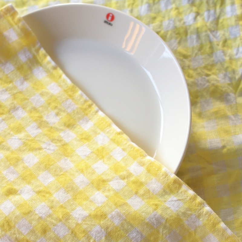 CALIENTE Linea カリエンテ リトアニア リネン 麻 100％ エマ（チェック） レモンイエロー M キッチンクロス 　ランチョンマット