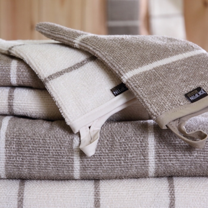 キュア 北欧 リネン パイル織 ストライプ　バスタオル大75ｘ150　/オフホワイト