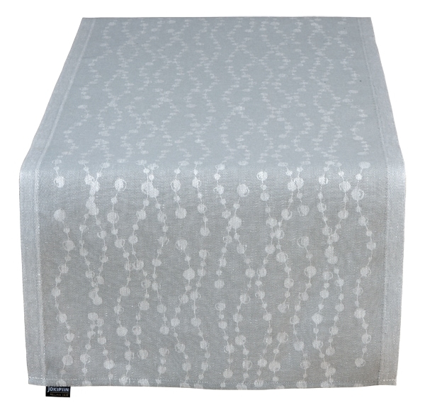 北欧 リネン テーブルランナー　真珠の首飾り　ライトグレイ色