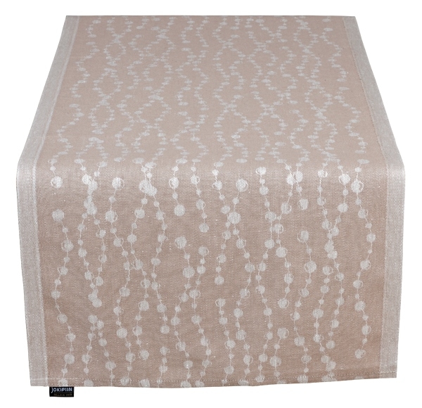 北欧 リネン テーブルランナー　真珠の首飾り　ライトブラウン色