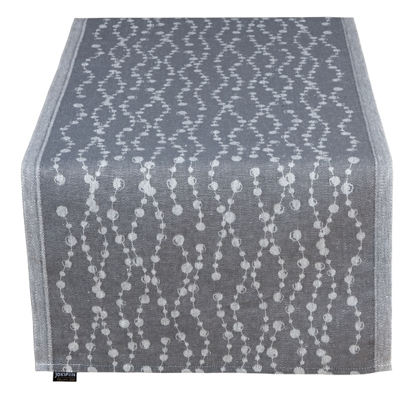 北欧 リネン テーブルランナー　真珠の首飾り　ダークグレイ色