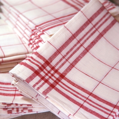 CALIENTE Linea カリエンテ リトアニア リネン 麻 100％ ラティス　キッチン タオル　赤/オフ白地
