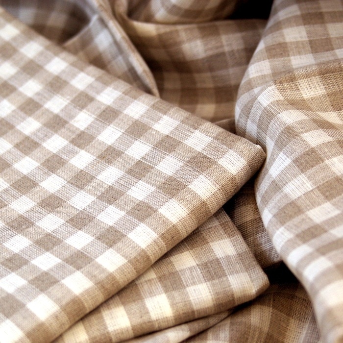 CALIENTE Linea カリエンテ リトアニア リネン 麻 100％ エマ（チェック）トープ薄茶 L キッチンクロス