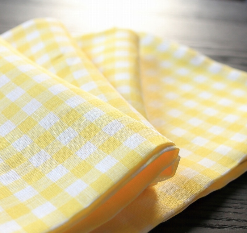CALIENTE Linea カリエンテ リトアニア リネン 麻 100％ エマ（チェック）レモンイエロー L キッチンクロス