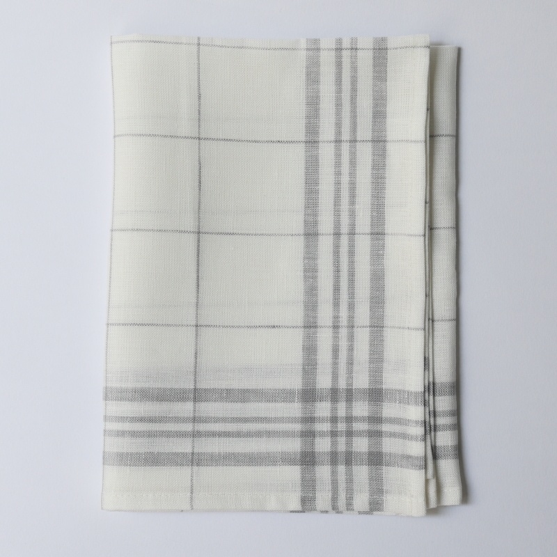 【NEW】CALIENTE Linea カリエンテ リトアニア リネン 麻 100％ ラティス　キッチン タオル　ライトグレイ/オフ白地