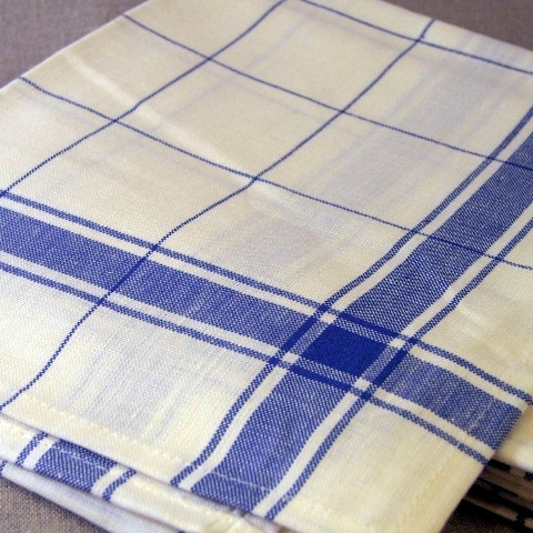 ベルギー  リネンクロス タオル　パルマ　キッチンリネン　ブルー