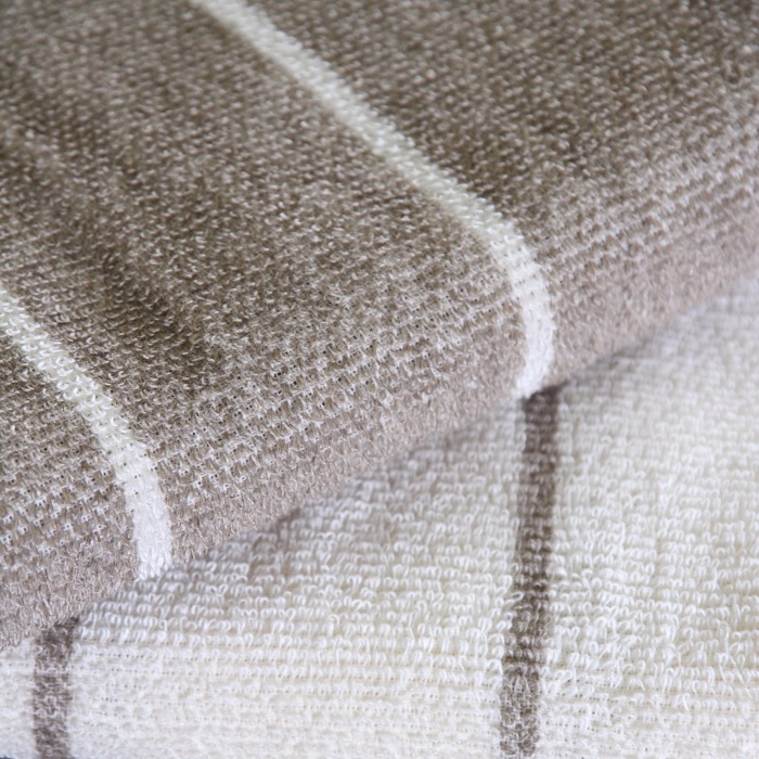 キュア 北欧 リネン パイル織 ストライプ　タオル50ｘ75　ナチュラル