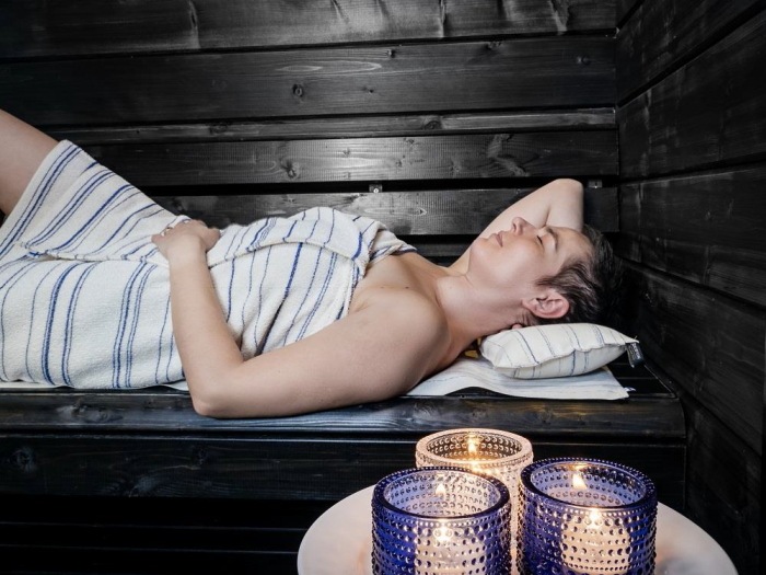 キュア 北欧 リネン パイル織 ストライプ　タオル50ｘ75　スオミ・ブルー