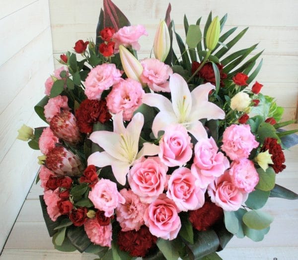 おまかせアレンジメントＬ-赤・ピンク系