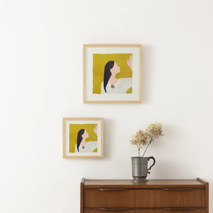 アートポスター　LOOKING FORWARD （明日の私）mustard 300×300mm フレームセット