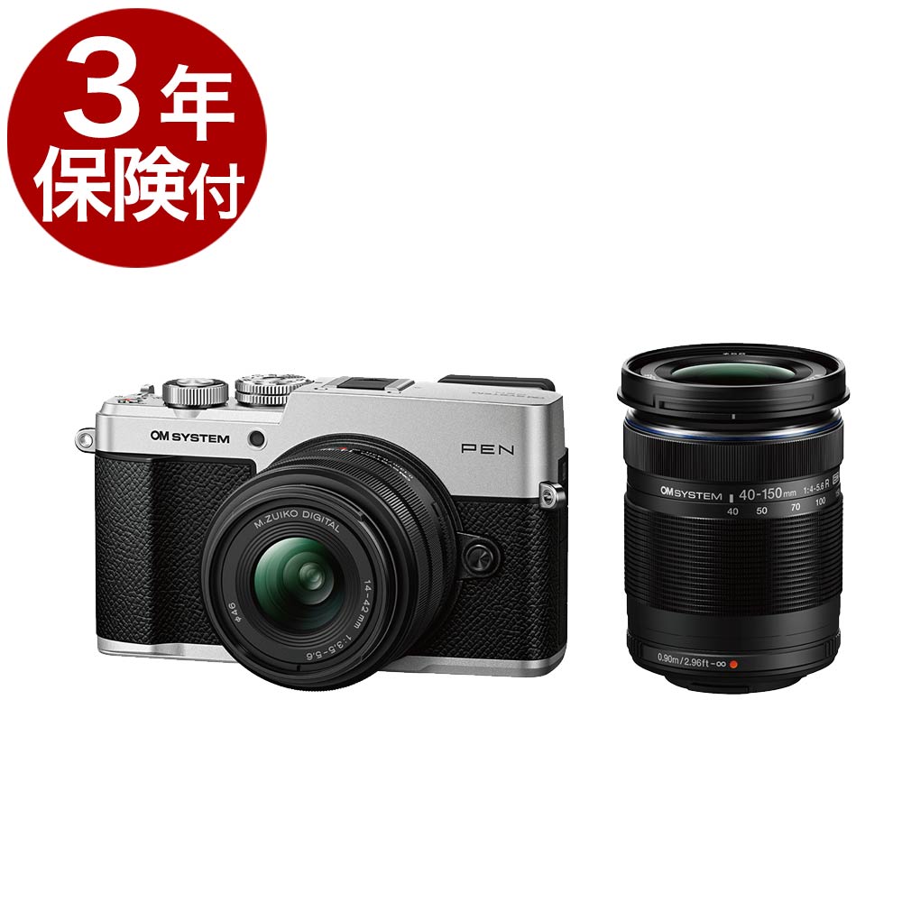 [3ǯ�ݸ���]OM�����ƥ� PEN ���֥륺���७�å� ����С����֥�å���OM Digital PEN + M.ZUIKO DIGITAL ED 14-42mm F3.5-5.6III ɸ�ॺ����+M.ZUIKO DIGITAL ED 40-150mm F4.0-5.6R˾�󥺡����󥺥��åȡ�ȯ���������ȯ����