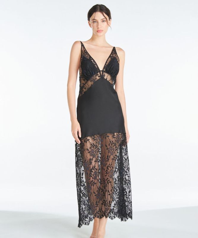 Luxurious レース切り替えロングドレス / Black