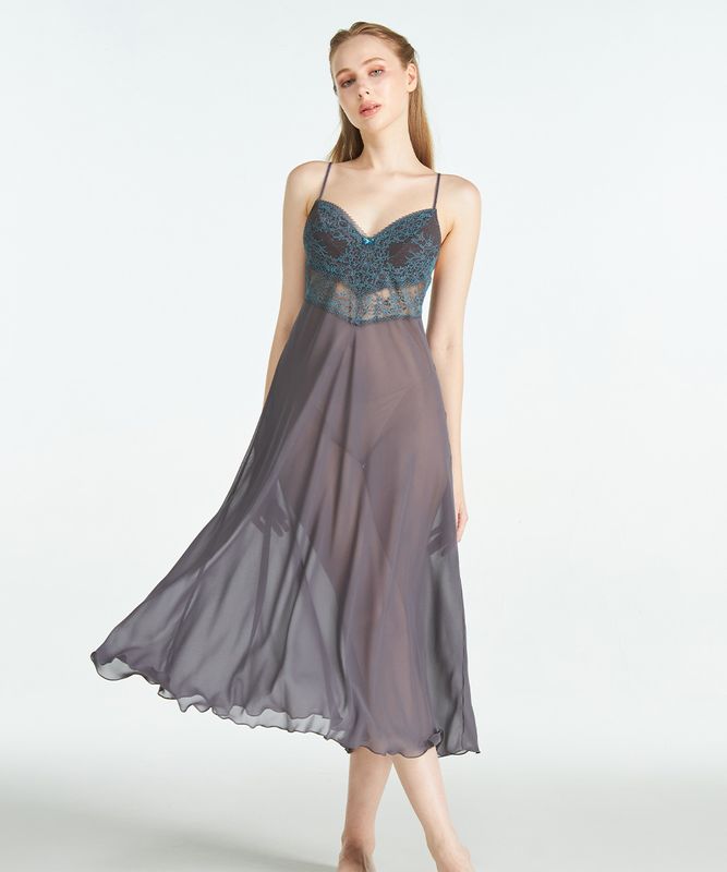 Reflex レースコンビロングドレス / Dark Grey