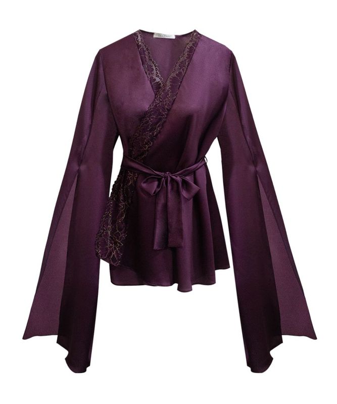 Harmony in Bloom レースコンビスリットスリーブガウン / Dark Purple