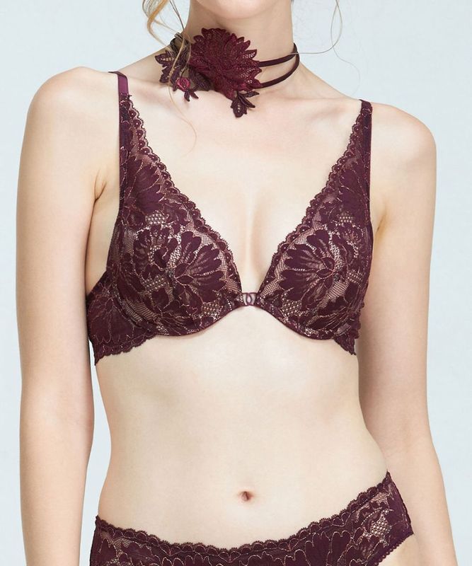 Harmony in Bloom チョーカー付きデコルテレースモールドカップブラジャー / Dark Purple