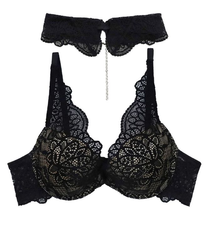 Melodie チョーカー付きデコルテレースモールドカップブラジャー / Black