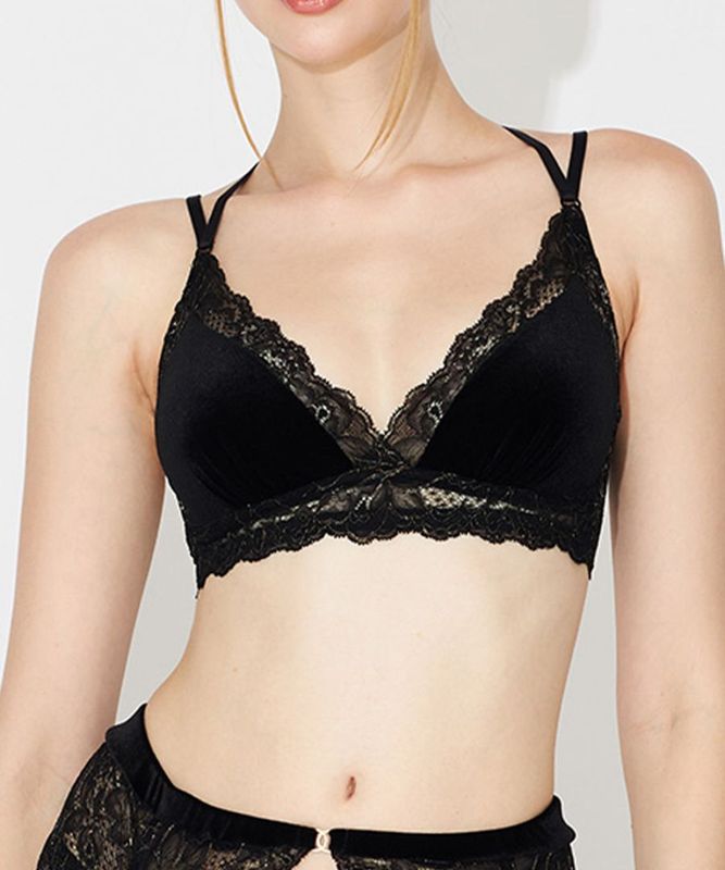 Velvet Sin ベロア×レース4WAYバッククロスブラレット / Black