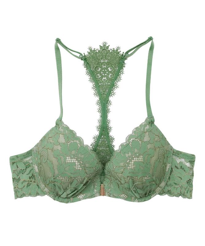 Playful バックデザインフロントホックブラジャー / Green