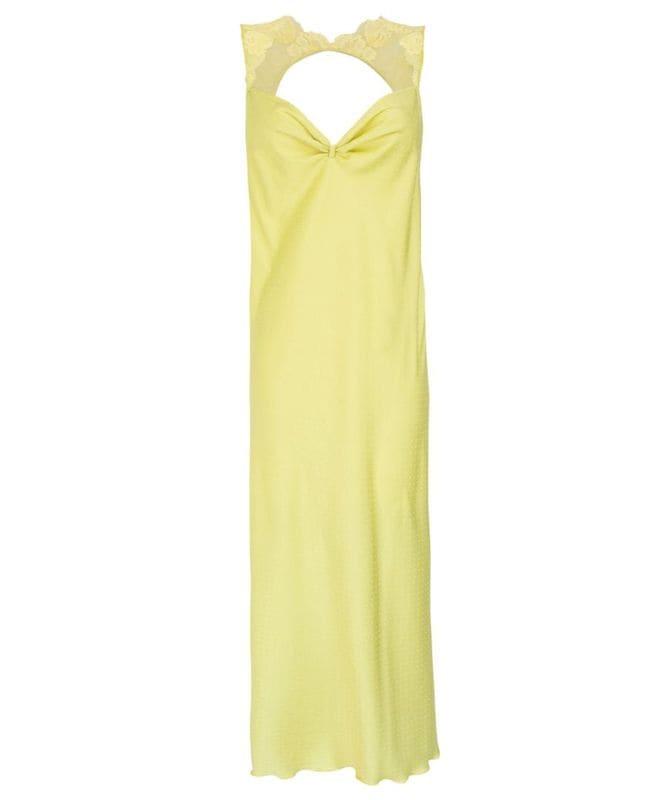 Mixing ドットサテンバックオープンロングドレス / Yellow