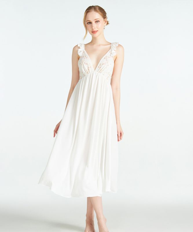 Grace フリルショルダーロングドレス / Off White