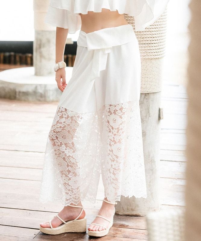 レース切り替えリゾートパンツ / Off White
