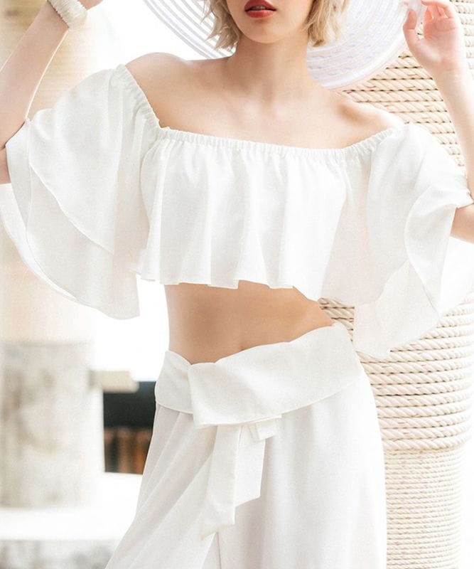 ギャザーフリルオフショルトップス / Off White