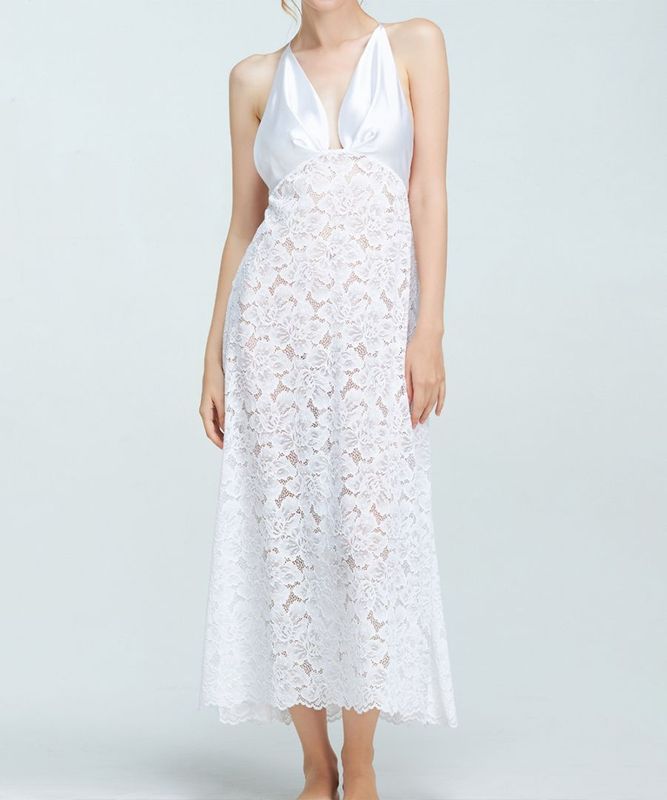 Melodie レースコンビロングドレス / White