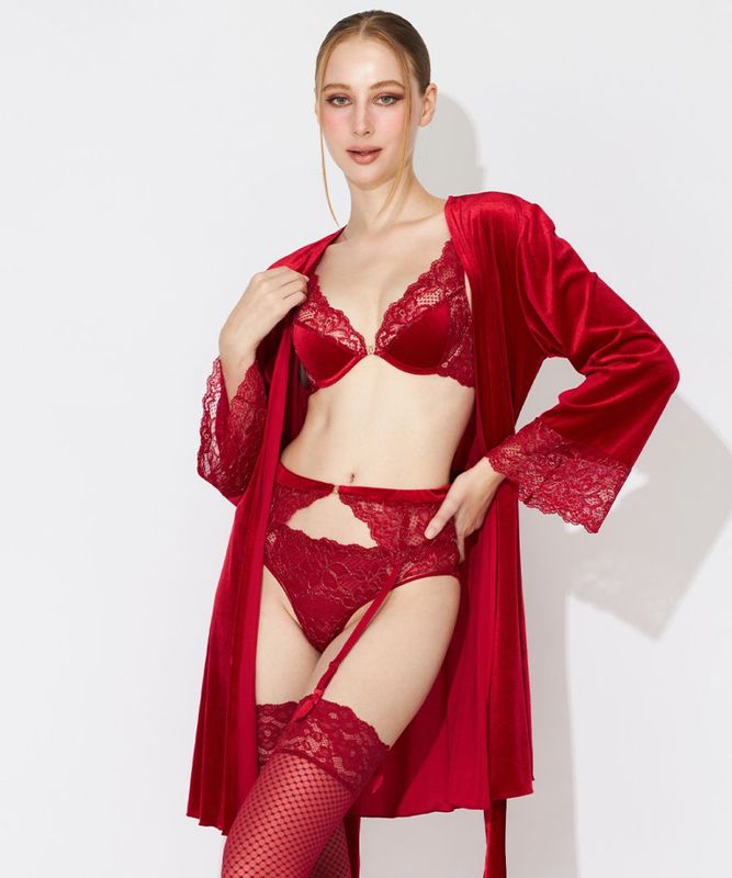 Velvet Sin ベロア×レースガウン / Red