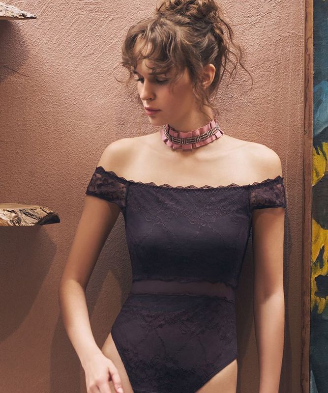 Signal オフショルレースボディスーツ,テディ / Purple