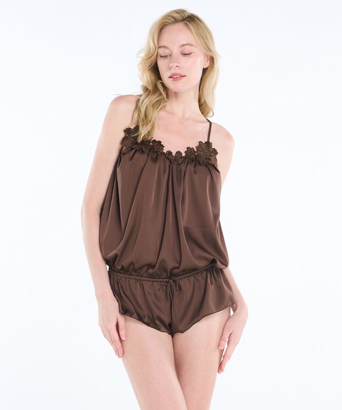 【予約】Eucalyptus モチーフレースロンパース / Brown