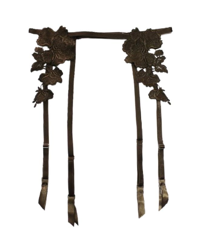 【予約】Eucalyptus モチーフレースガーターベルト / Brown