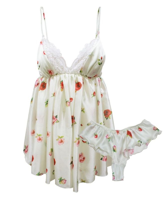 【予約】Champagne Rose フラワープリントベビードール / Red