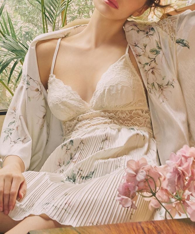 Light Petal フラワープリントプリーツベビードール&ショーツ / Cream