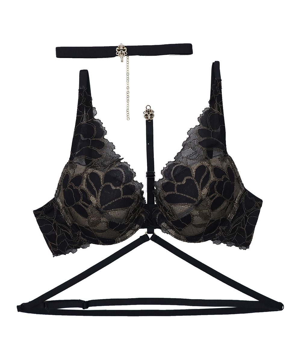 Whispers ハーネス付きデコルテレースモールドカップブラジャー / Black