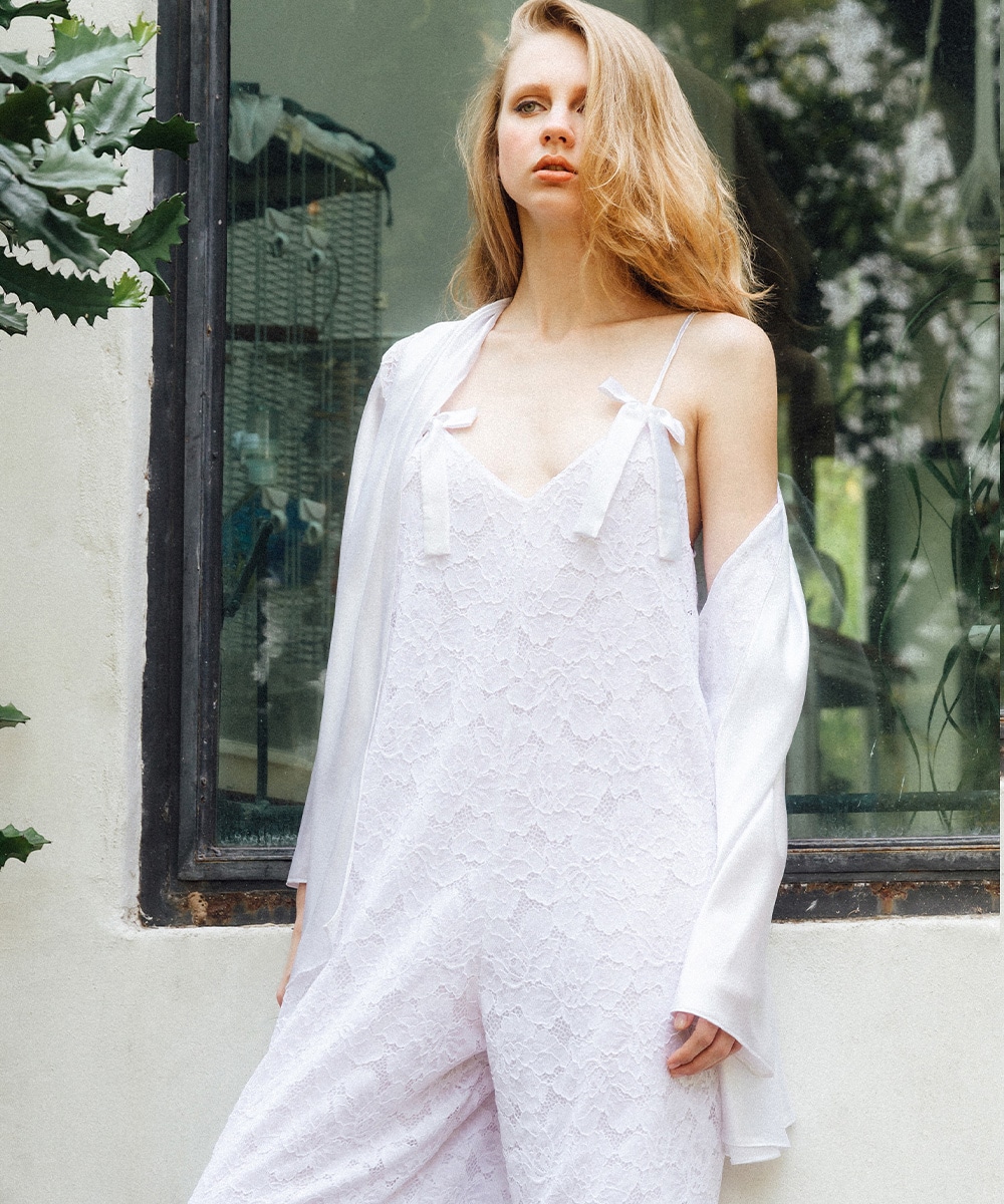 Melodie レースコンビガウン / White