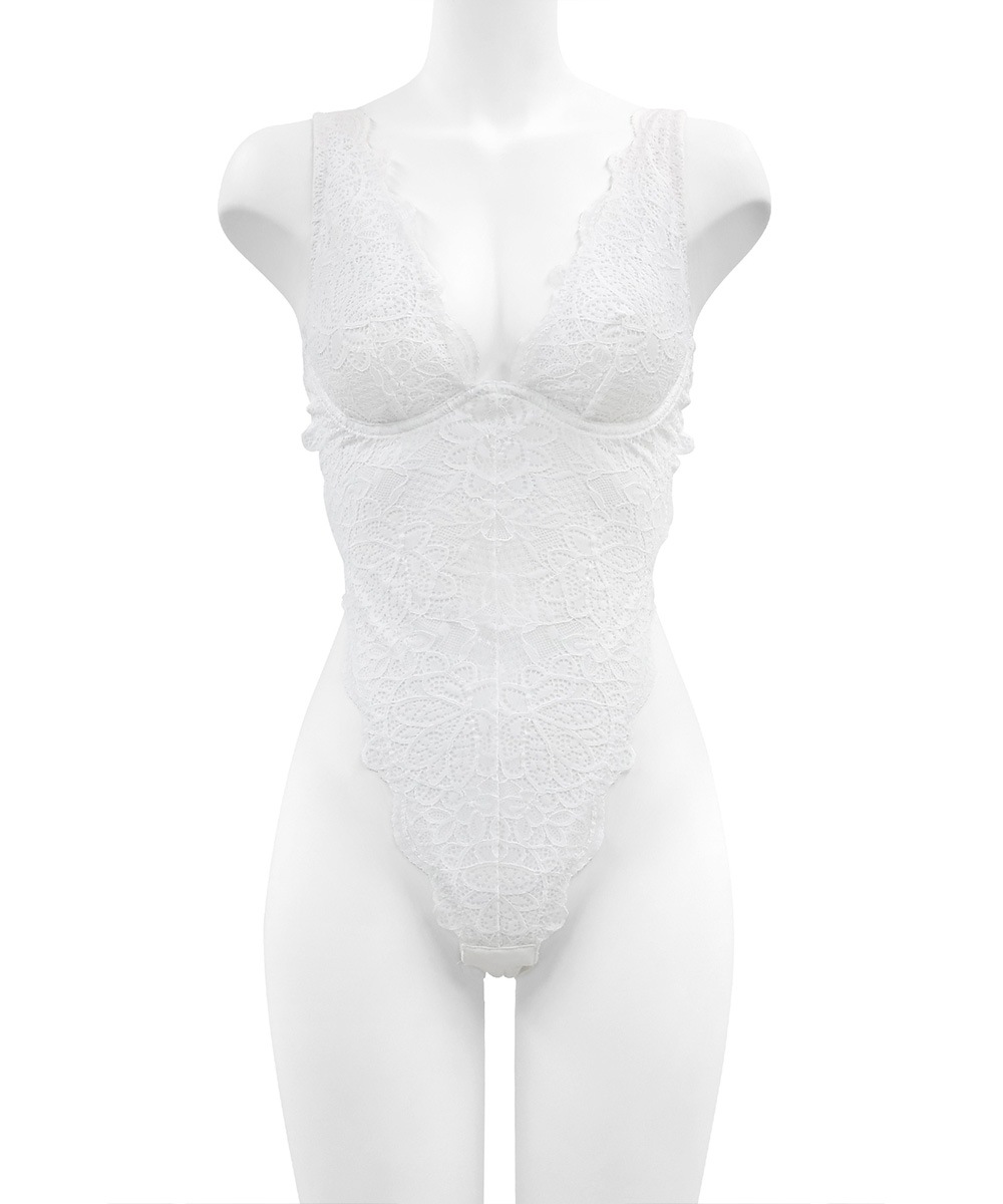 Melodie レースボディスーツ,テディ / White