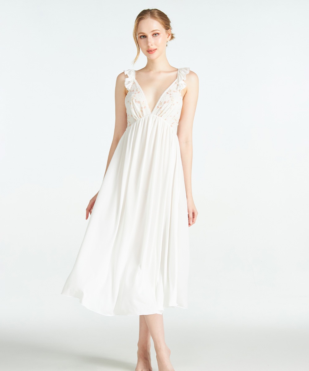 Grace フリルショルダーロングドレス / Off White