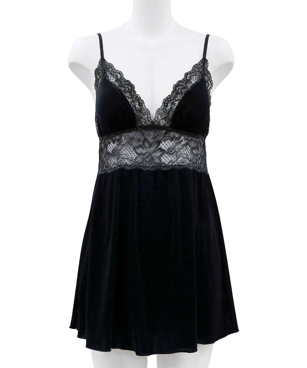 Velvet Sin ベロア×レースベビードール＆ショーツ / Black