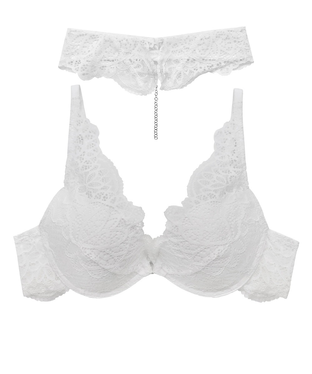 Melodie チョーカー付きデコルテレースモールドカップブラジャー / White