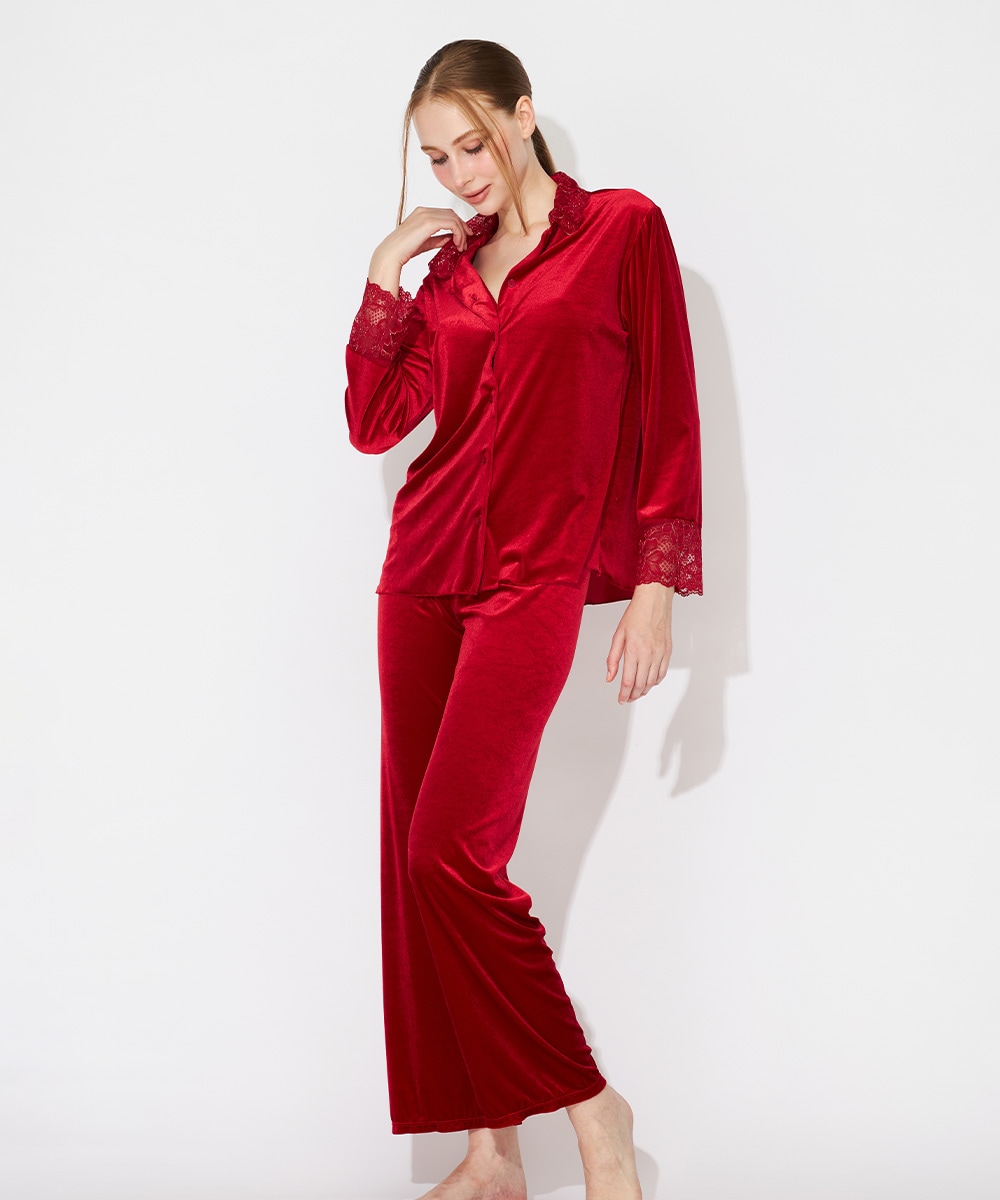 Velvet Sin ベロア×レースナイトウェア / Red