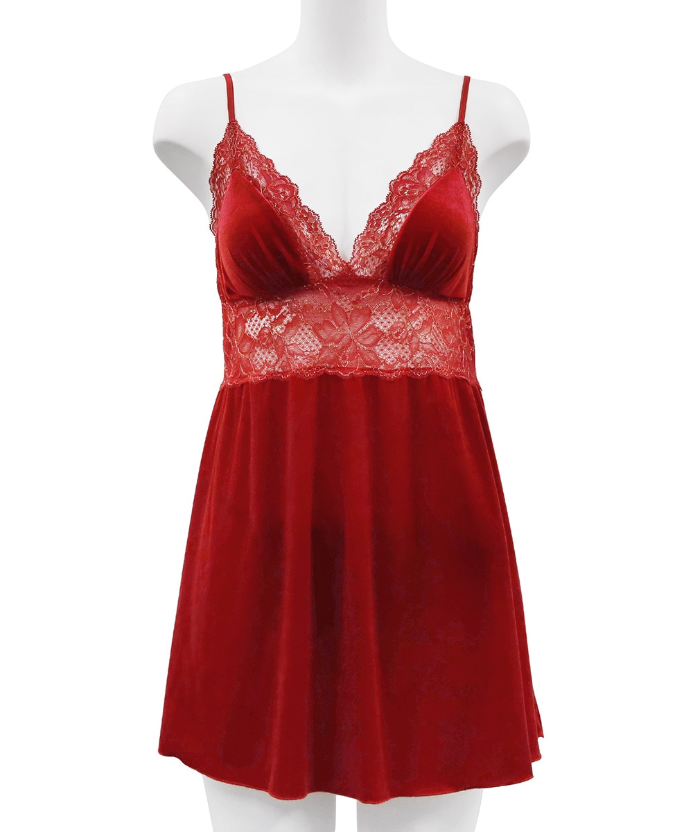 Velvet Sin ベロア×レースベビードール＆ショーツ / Red