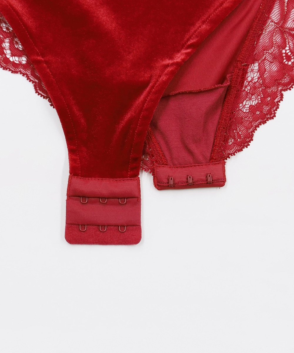 Velvet Sin ベロア×レースボディースーツ,テディ / Red