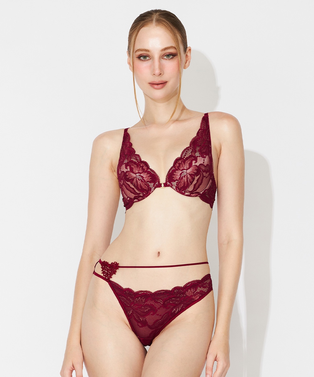 In Your Heart アシンメトリーレースショーツ / Dark Red