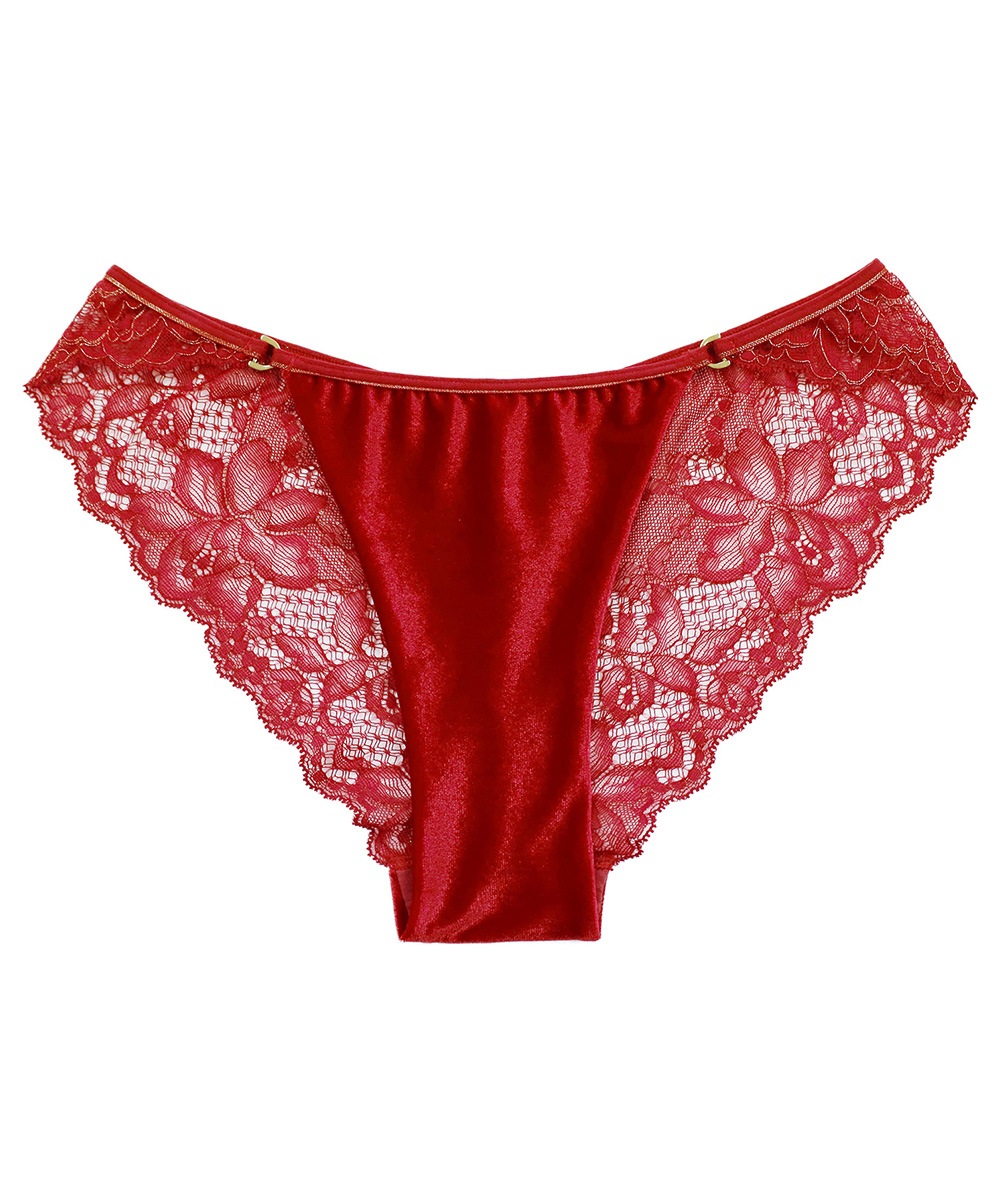 Velvet Sin ベロア×レースショーツ / Red