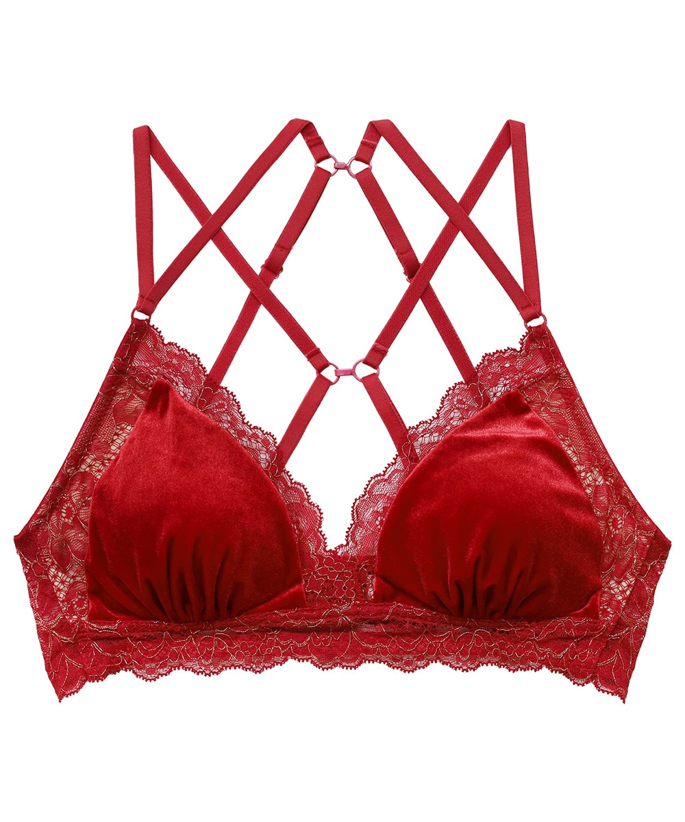 Velvet Sin ベロア×レース4WAYバッククロスブラレット / Red