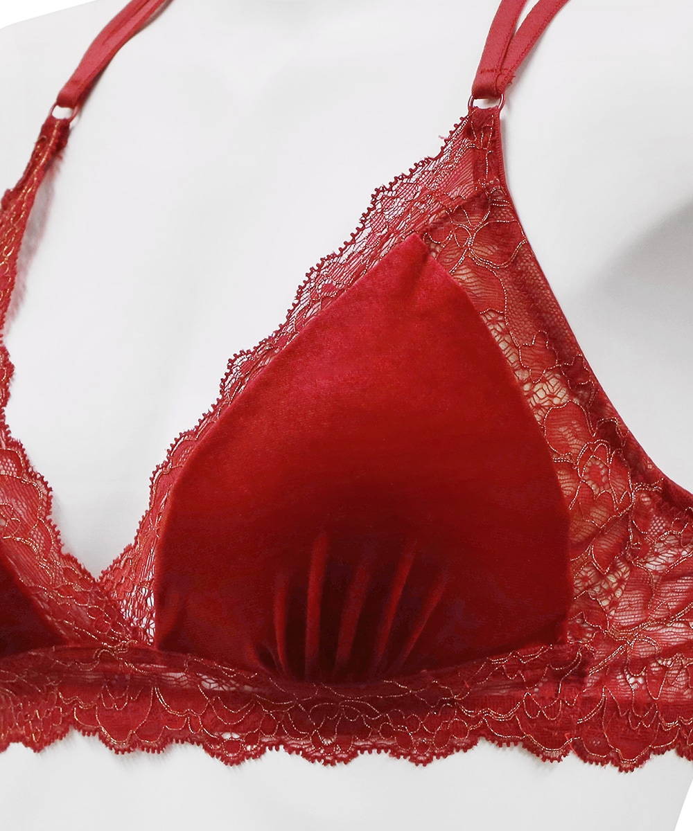 Velvet Sin ベロア×レース4WAYバッククロスブラレット / Red