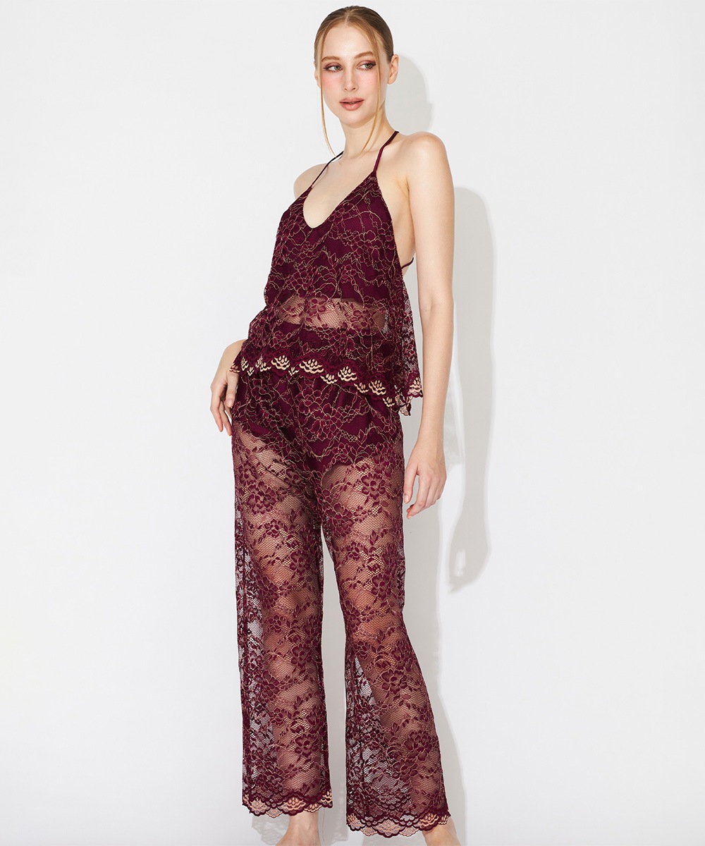 In Your Heart 総レースロングパンツセットアップ / Dark red